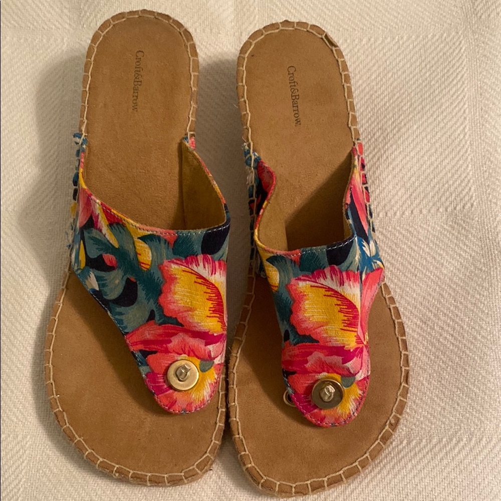 🦩Croft & Barrow Pink and Blue Sandals Vibrant Floral Design🦩